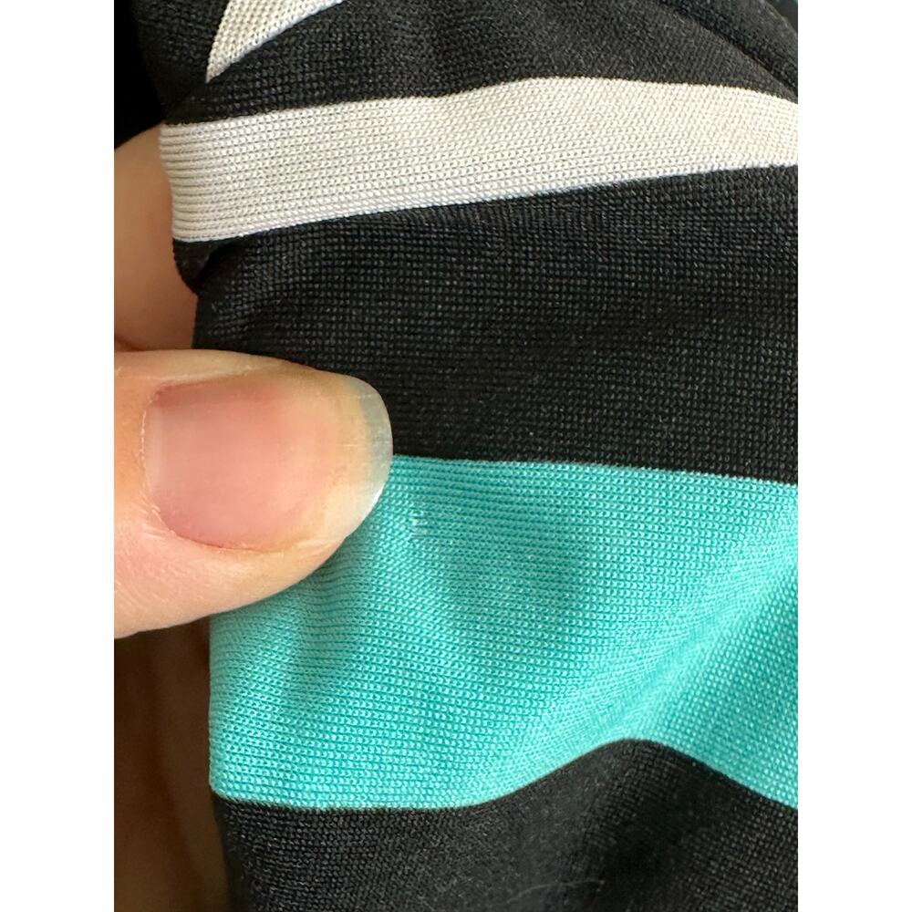 Kim Rogers Bright Aqua Black Striped Bold Stretch Maxi Skirt Wrinkle-free S - Picture 7 of 7